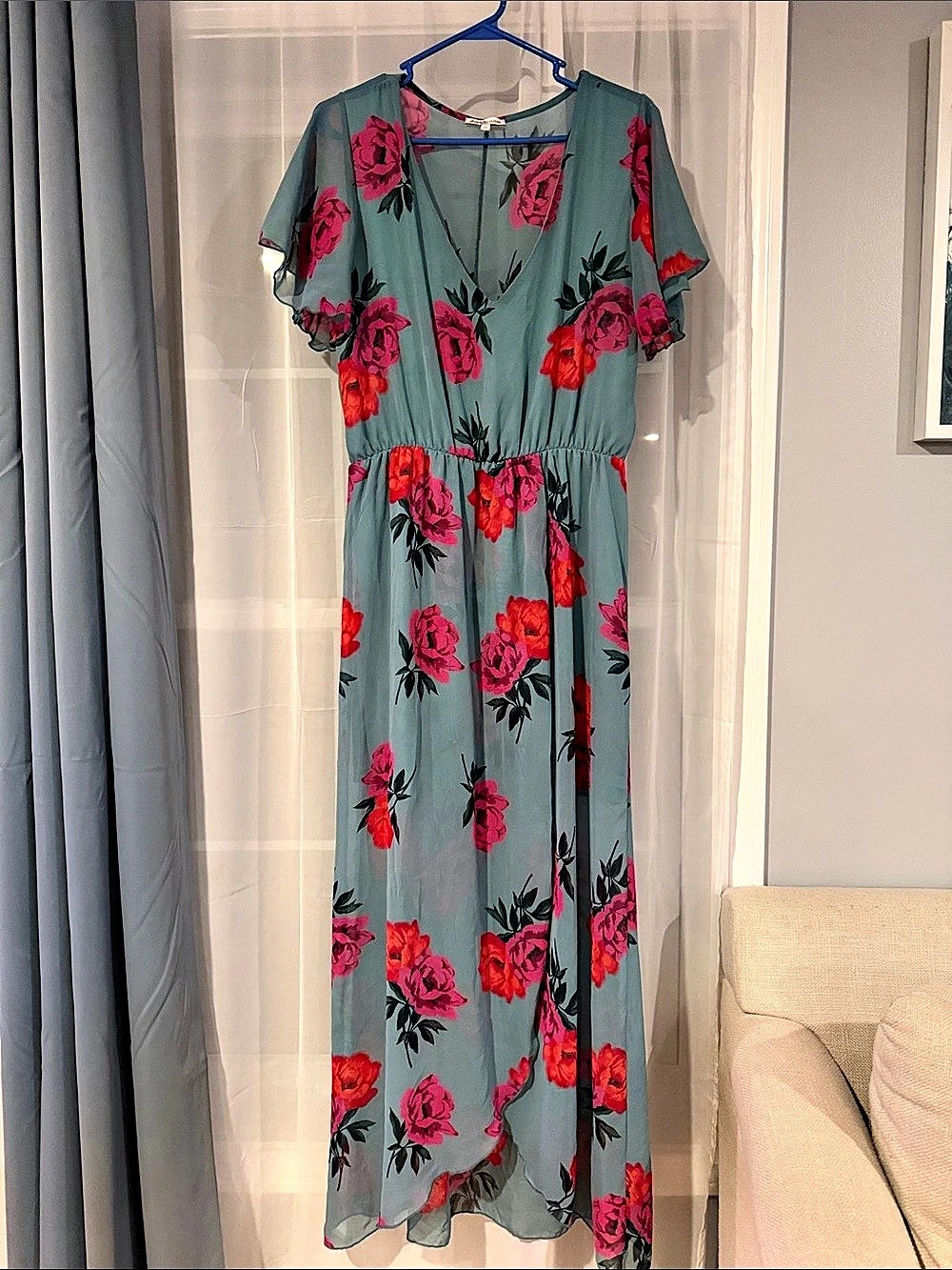 Charlotte Russe Floral Maxi Dress in Green & Pink Size large